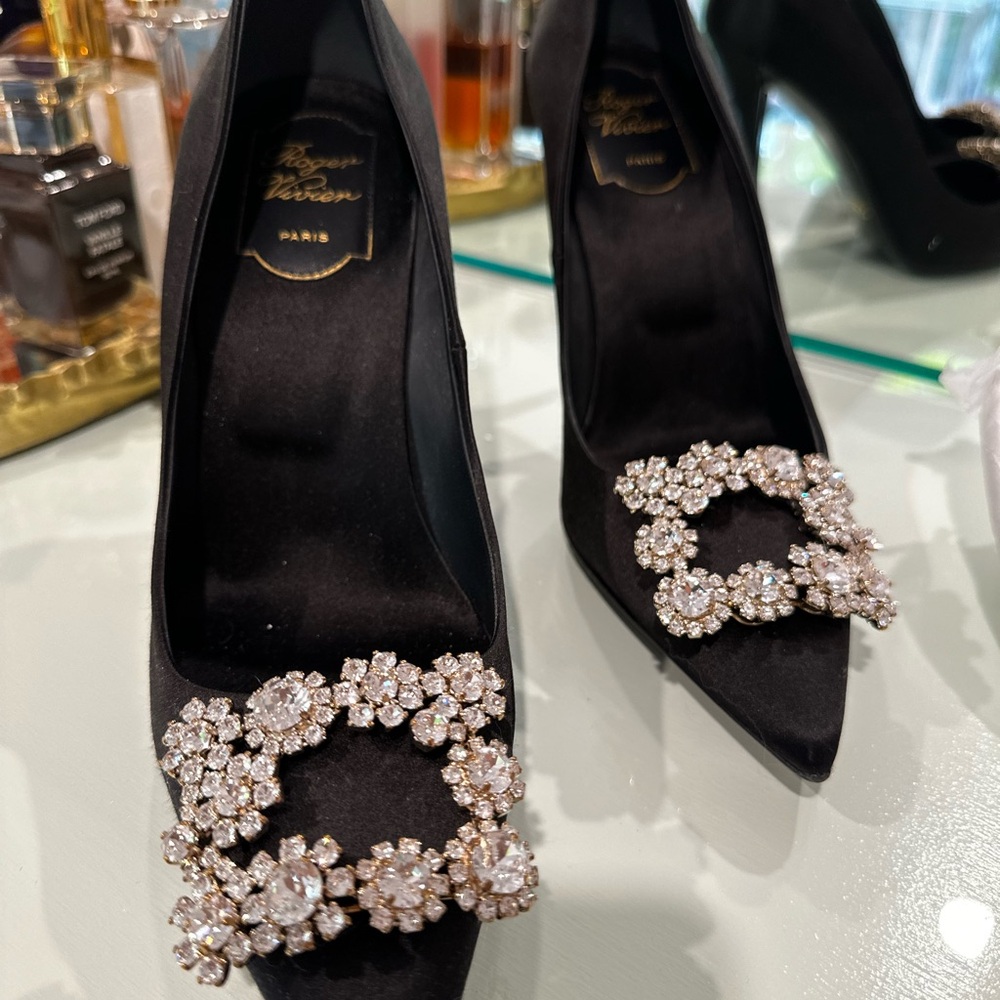 Roger Vivier Black Heels with Crystal Buckle